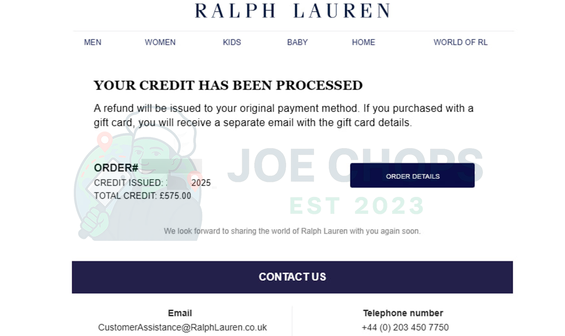 Ralph Lauren Order Success